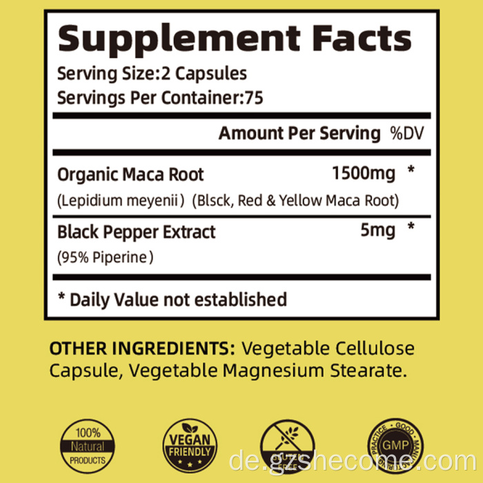 MACA Extract Supplement Assists mit Spannungs -Maca -Kapseln